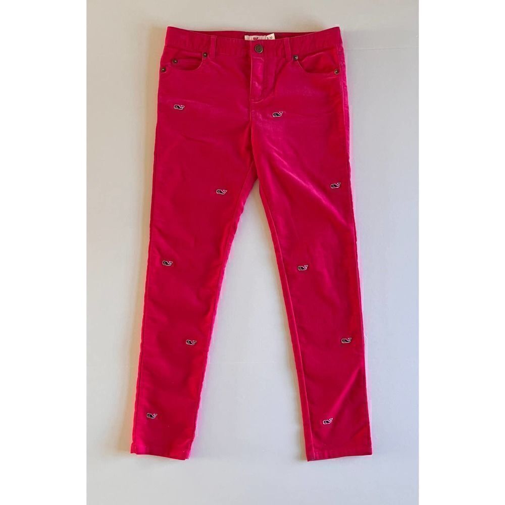 NWOT Vineyard Vines Hot Pink Velvet Pants with Navy Embroidered Whales Size 10